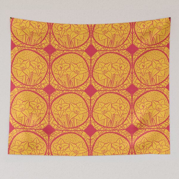 Item preview, Red and Yellow Daffodil Block Print designed and sold by dKarthdesign.