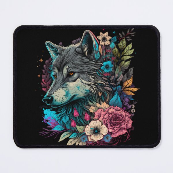 Item preview, Wolf with Flowers Nature Lover Cottagecore designed and sold by WhistlingSnail.