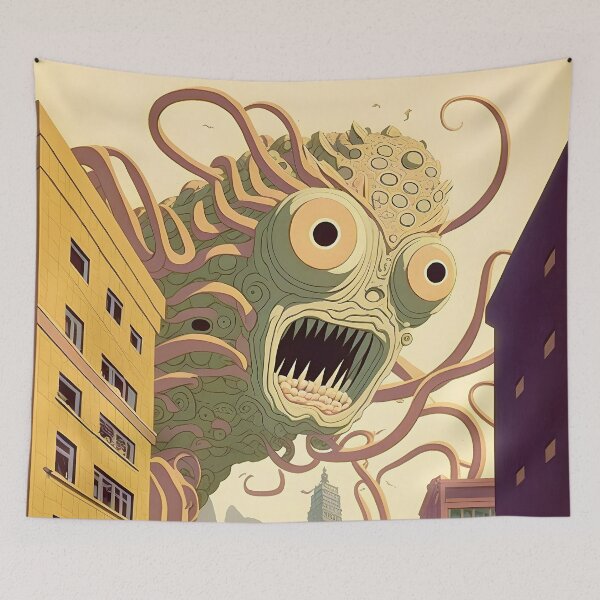 Item preview, Alien Monster with Tentacles Retrofuturism Japanese Anime Retro 50s designed and sold by AIWanderer.