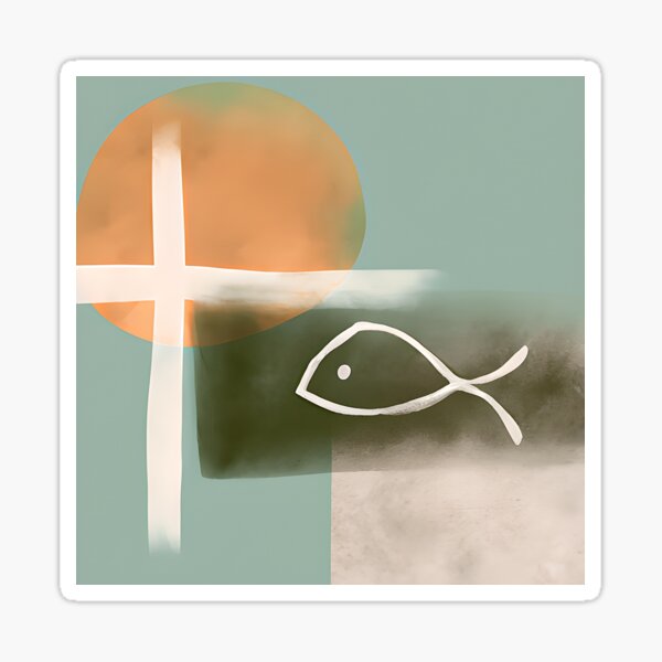 Item preview, Earth tones cross and fish minimalist art designed and sold by ibelieveimages.