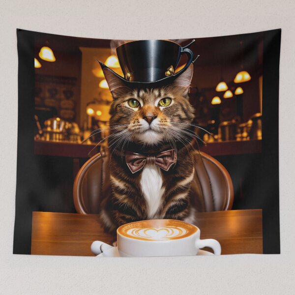 Item preview, Steampunk style coffee break. A cat portrait. designed and sold by ArtCreator2023.