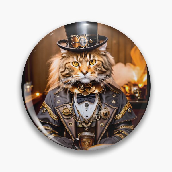 Item preview, The hangover and the coffee maker. Steampunk Cat Portrait. designed and sold by ArtCreator2023.