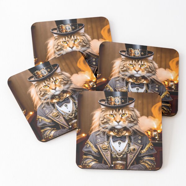 Item preview, The hangover and the coffee maker. Steampunk Cat Portrait. designed and sold by ArtCreator2023.