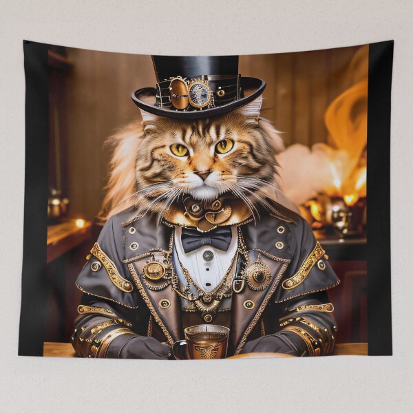 Item preview, The hangover and the coffee maker. Steampunk Cat Portrait. designed and sold by ArtCreator2023.