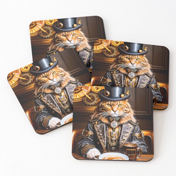 Item preview, When steampunk cats drink coffee. A portrait designed and sold by ArtCreator2023.
