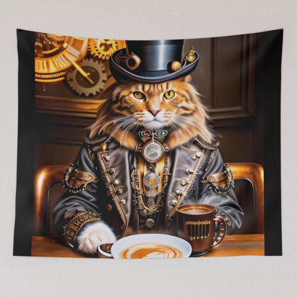 Item preview, When steampunk cats drink coffee. A portrait designed and sold by ArtCreator2023.