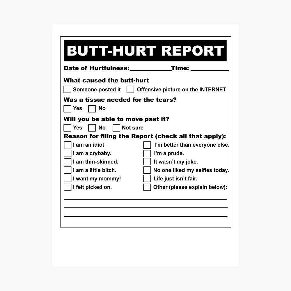 "butt-hurt report" poster for salelaserraptor | redbubble