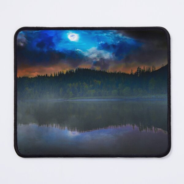 Item preview, Mist hangs in montane forest on Lake reflects blue moonlight designed and sold by ImgPrint.