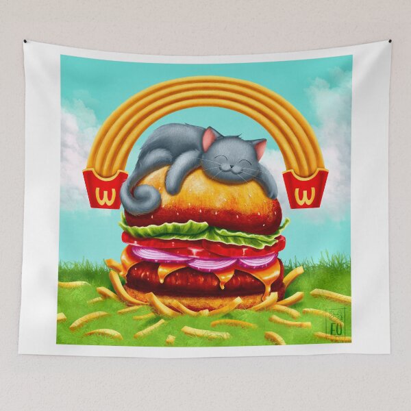 Item preview, The greedy cat eats his hamburger designed and sold by Elodie-Uft.