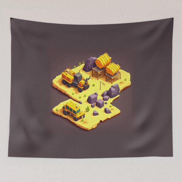 Item preview, Isometric mining quarry, heavy-duty truck and a mining excavator. Factories or industrial isometric game 3D, excavator. designed and sold by One Piece Bounty Poster.