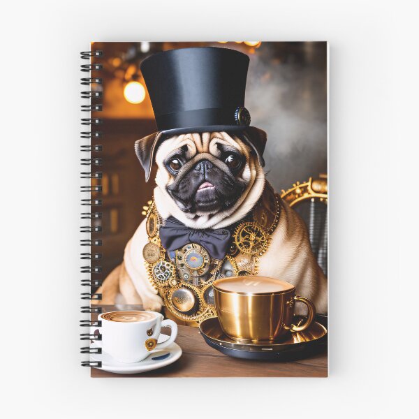 Item preview, Coffee time and vintage flair with a pug in a steampunk outfit designed and sold by ArtCreator2023.