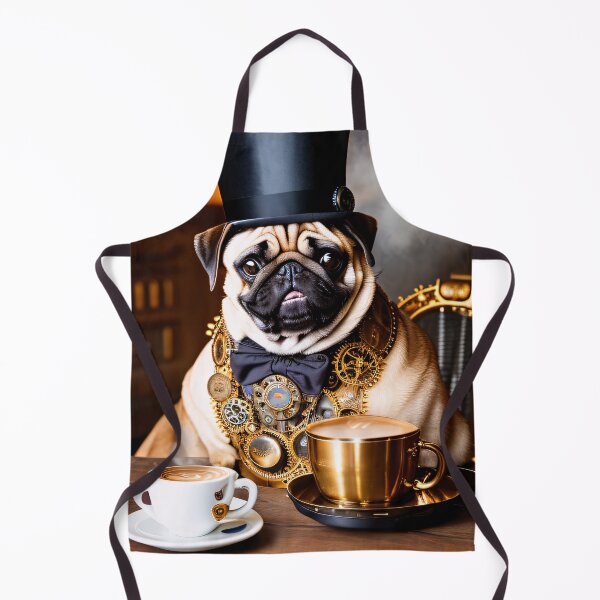 Item preview, Coffee time and vintage flair with a pug in a steampunk outfit designed and sold by ArtCreator2023.