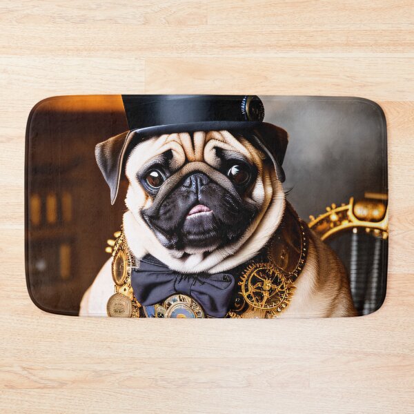 Item preview, Coffee time and vintage flair with a pug in a steampunk outfit designed and sold by ArtCreator2023.