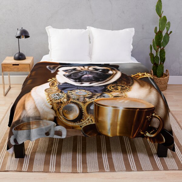 Item preview, Coffee time and vintage flair with a pug in a steampunk outfit designed and sold by ArtCreator2023.