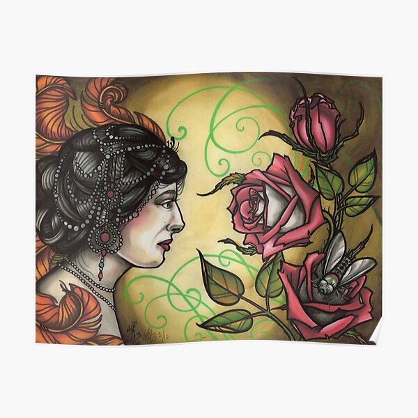  fancy lady with roses tattoo flash mata  hari  tattoo art 