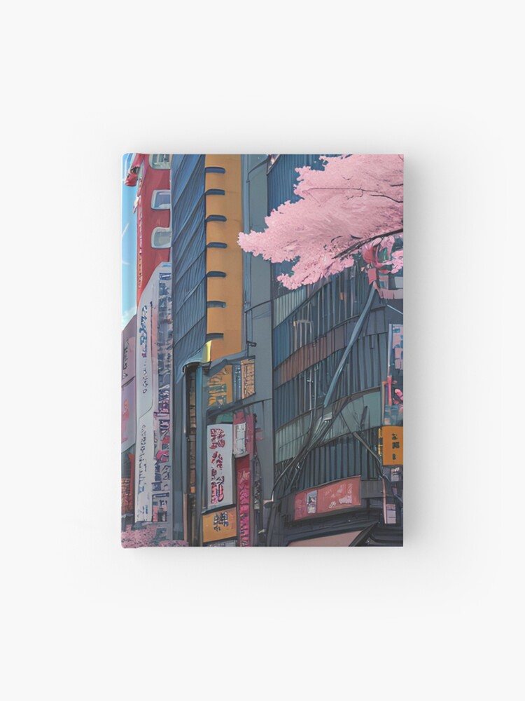 anime art style cityscape, spring season anime city