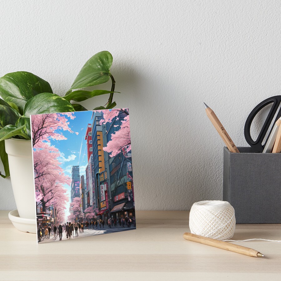 anime art style cityscape, spring season anime city