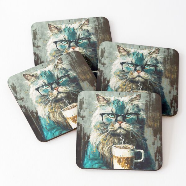 Item preview, Cat drinking coffee portrait designed and sold by Petru&Myself.