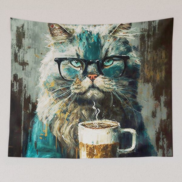 Item preview, Cat drinking coffee portrait designed and sold by Petru&Myself.