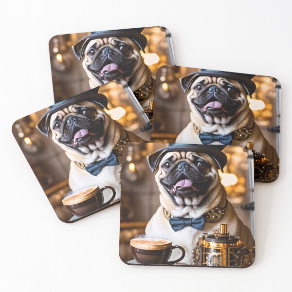 Item preview, A steampunk pug on a coffee break designed and sold by ArtCreator2023.