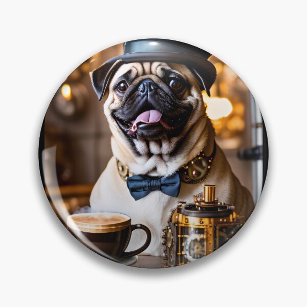 Item preview, A steampunk pug on a coffee break designed and sold by ArtCreator2023.