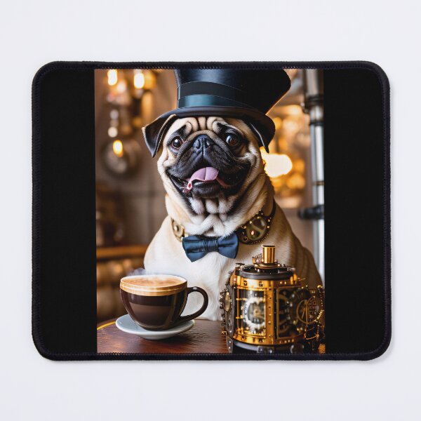 Item preview, A steampunk pug on a coffee break designed and sold by ArtCreator2023.