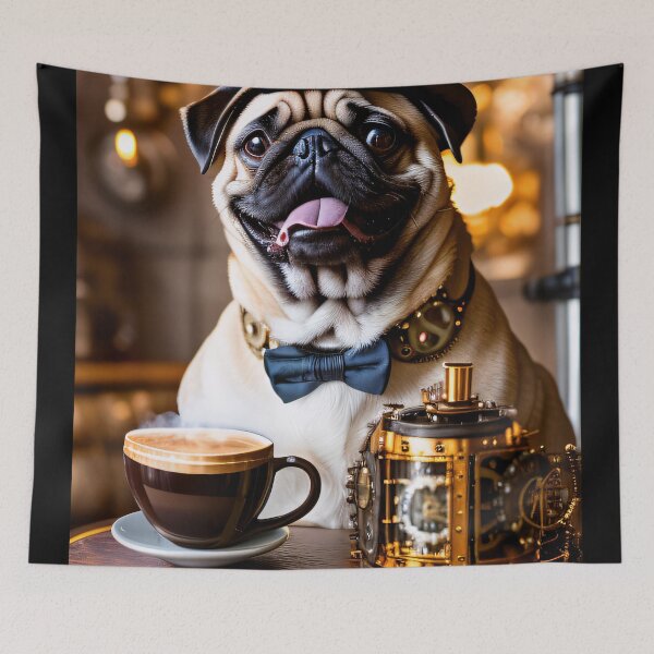 Item preview, A steampunk pug on a coffee break designed and sold by ArtCreator2023.