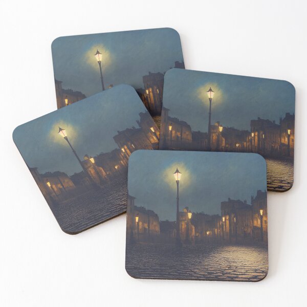 Item preview, Lonely Hour on Night Cityscape Street with Cobblestone designed and sold by bryanchvzz.