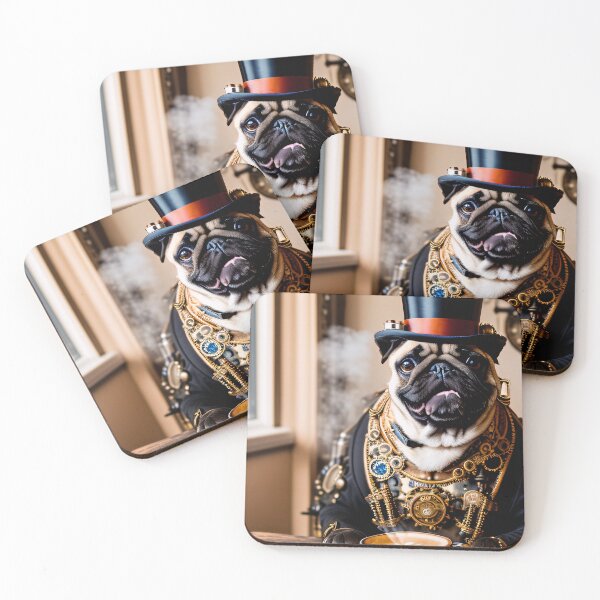 Item preview, Steampunk adventures with a pug and coffee designed and sold by ArtCreator2023.