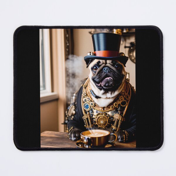 Item preview, Steampunk adventures with a pug and coffee designed and sold by ArtCreator2023.