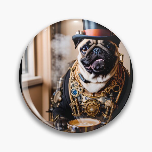 Item preview, Steampunk adventures with a pug and coffee designed and sold by ArtCreator2023.