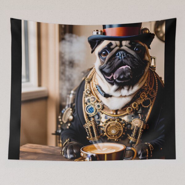 Item preview, Steampunk adventures with a pug and coffee designed and sold by ArtCreator2023.