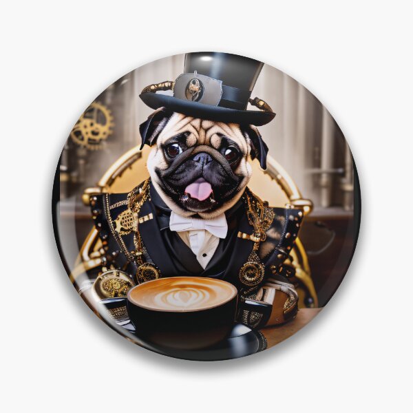 Item preview, A touch of steampunk with a pug and coffee designed and sold by ArtCreator2023.