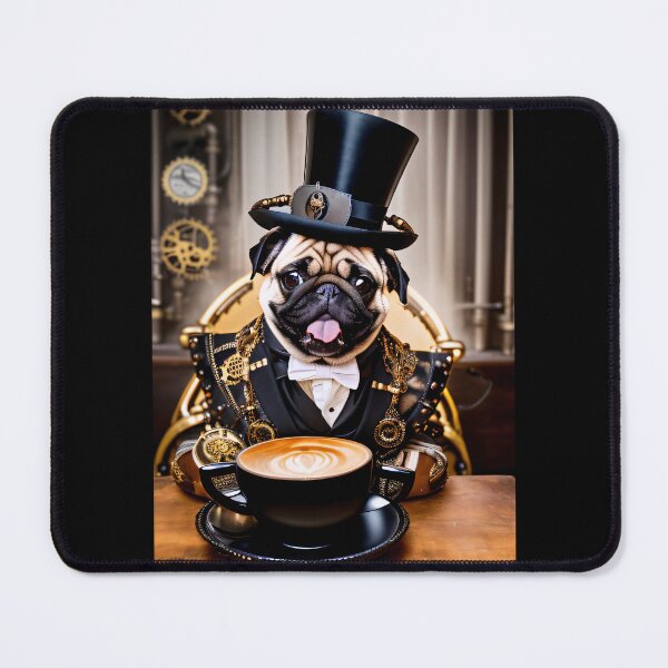 Item preview, A touch of steampunk with a pug and coffee designed and sold by ArtCreator2023.