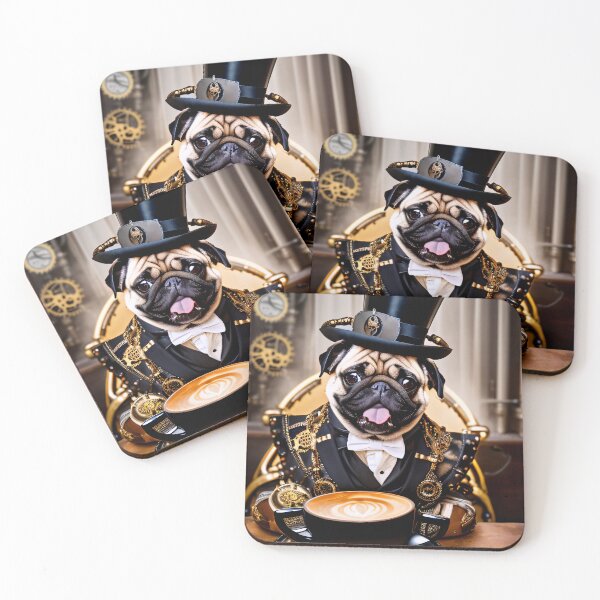 Item preview, A touch of steampunk with a pug and coffee designed and sold by ArtCreator2023.
