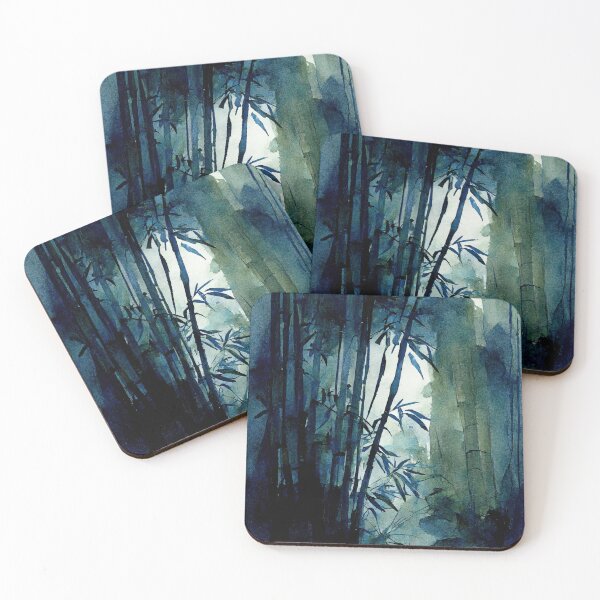Item preview, Watercolor of a bamboo forest in blues designed and sold by artefacta.