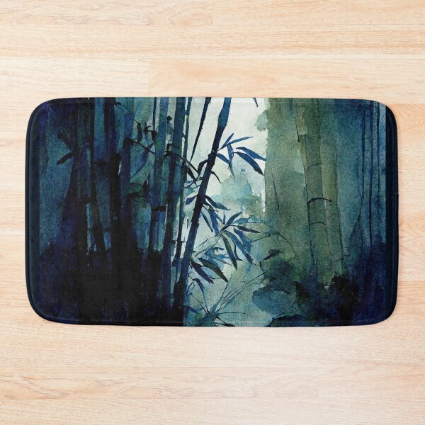 Item preview, Watercolor of a bamboo forest in blues designed and sold by artefacta.