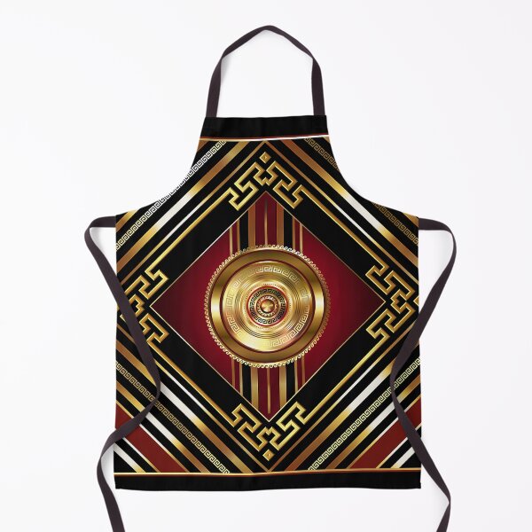 Item preview, Large Greek Key Red Black Gold Medallion Diamonds designed and sold by Yiorgos Designs.