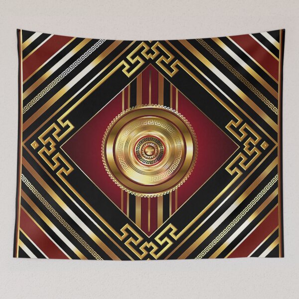 Item preview, Large Greek Key Red Black Gold Medallion Diamonds designed and sold by Yiorgos Designs.