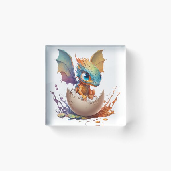 Item preview, Newly Hatched Baby Orange Multicolored Dragon with Tiny Rainbow Wings and Blue Eyes - Ready for Adventure! designed and sold by Dragonstrom.