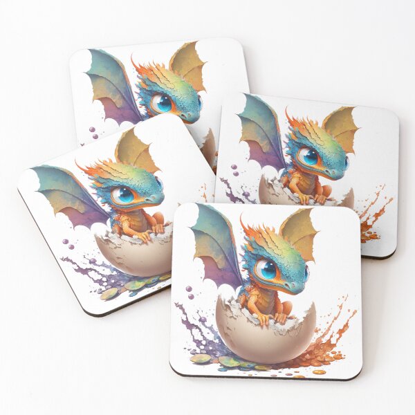 Item preview, Newly Hatched Baby Orange Multicolored Dragon with Tiny Rainbow Wings and Blue Eyes - Ready for Adventure! designed and sold by Dragonstrom.