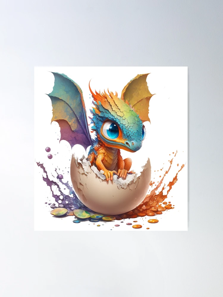 Newly Hatched Baby Orange Multicolored Dragon with Tiny Rainbow Wings and  Blue Eyes - Ready for Adventure! Poster for Sale by Dragonstrom