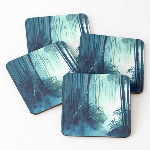 Item preview, Watercolor of a bamboo forest in blues 2 designed and sold by artefacta.