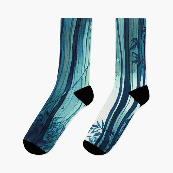 Item preview, Watercolor of a bamboo forest in blues 2 designed and sold by artefacta.