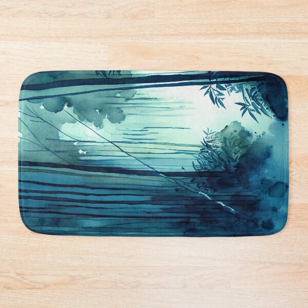 Item preview, Watercolor of a bamboo forest in blues 2 designed and sold by artefacta.