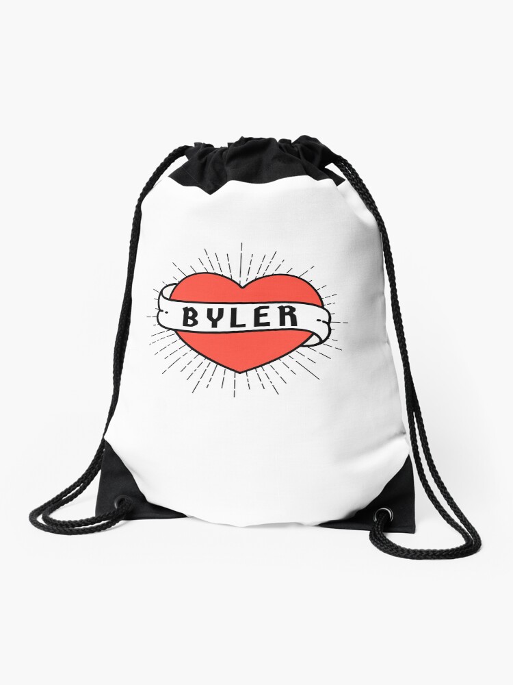 Thumbnail 1 of 3, Drawstring Bag, Byler Heart and Banner designed and sold by humnoo.