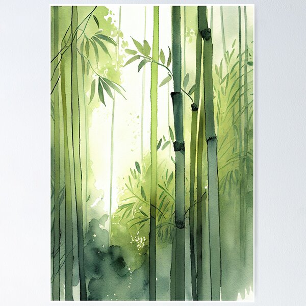 Artikelvorschau, Aquarell eines Bambuswaldes in Grüntönen entworfen und verkauft von artefacta.