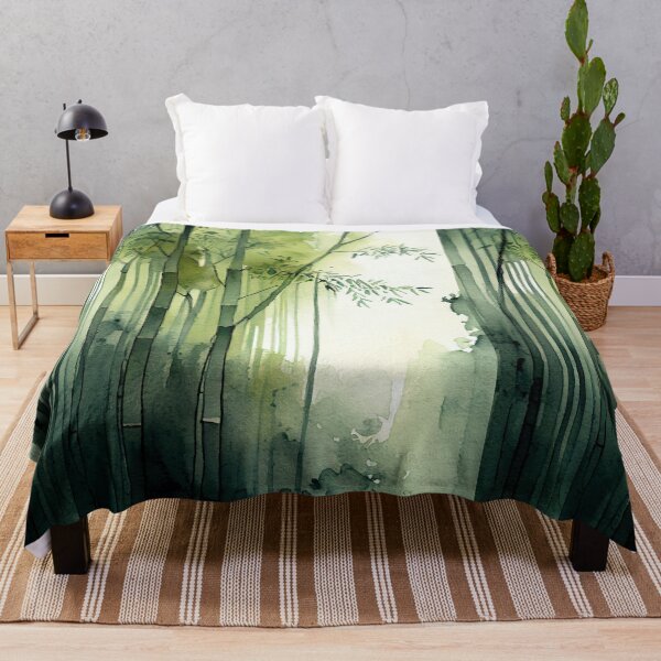 Item preview, Watercolor of a bamboo forest in greens designed and sold by artefacta.
