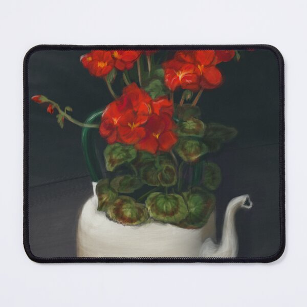 Item preview, Red Geranium in pot, handpainted fine art designed and sold by EmeraldeaArt.