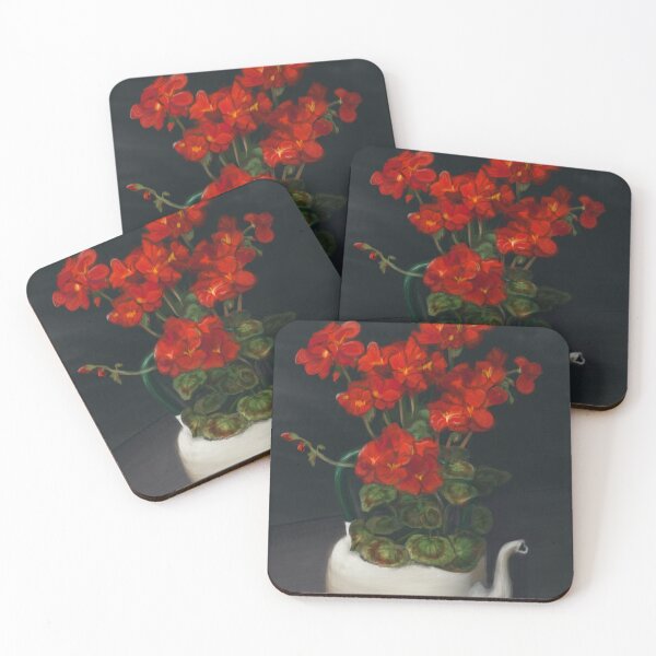 Item preview, Red Geranium in pot, handpainted fine art designed and sold by EmeraldeaArt.